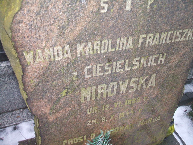 Wanda Karolina Fran. Mirowska 1885 Żyrardów - Grobonet - Wyszukiwarka osób pochowanych